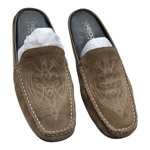 Geox Respira Women's Suede Leather Square Toe Slip-On Mules Shoes Brown Size 38